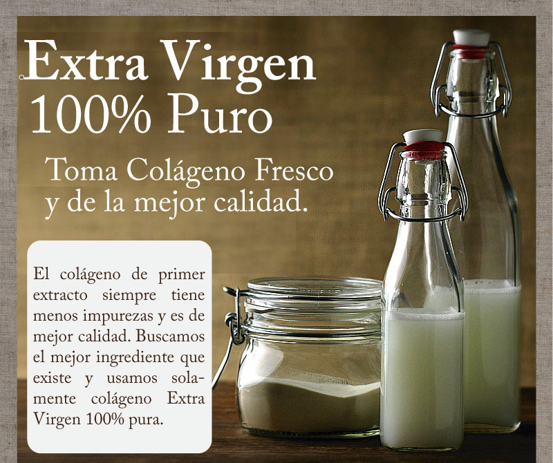 Lo que hicimos fue buscar el mejor colágeno que existe. "Colágeno  Polvo de Nieve" usa únicamente el primer colágeno que sale en el proceso de extracción, o sea Extra virgen. El primer extracto siempre tiene menos impurezas y es de mejor calidad. Buscamos el mejor ingrediente que existe y usamos solamente colágeno extra virgen.